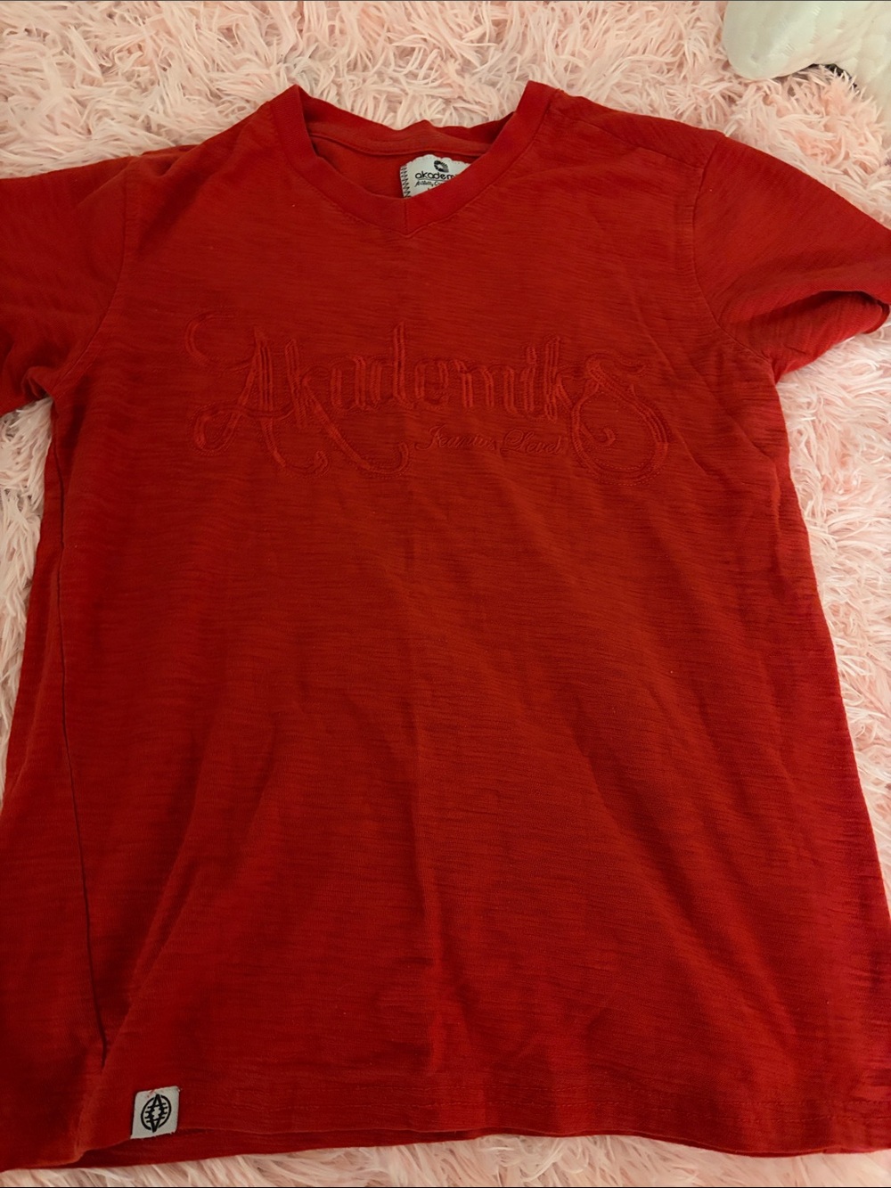 Akademiks Red Short-Sleeve V-Neck Tee with Tonal Script